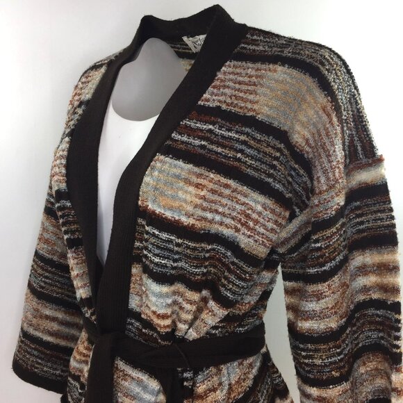 Vintage Rochelle Womens Cardigan Wrap Sweater Brown Striped Cream Blue Size XL - Picture 4 of 10
